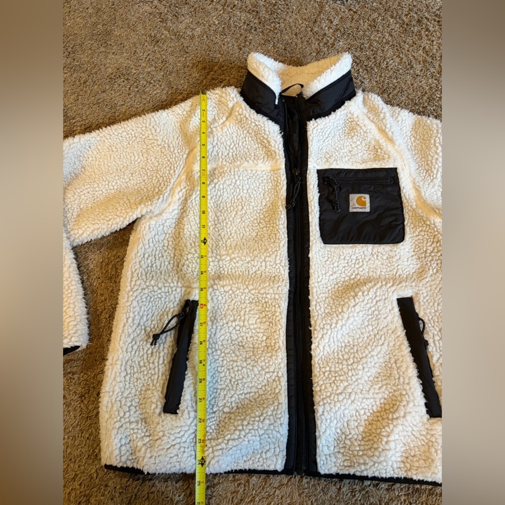 Carhartt WIP Prentis Liner Sherpa Fleece Jacket Moonbeam Black Size Small - Picture 4 of 7